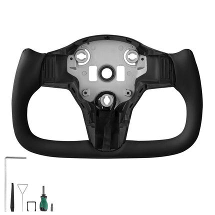Steering Wheel, Heated Carbon Fiber D-Shape, Leather Grip