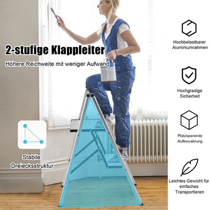Step ladder 2 steps aluminum folding ladder up to 150 kg silver