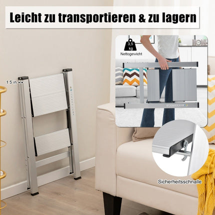 Step ladder 2 steps aluminum folding ladder up to 150 kg silver