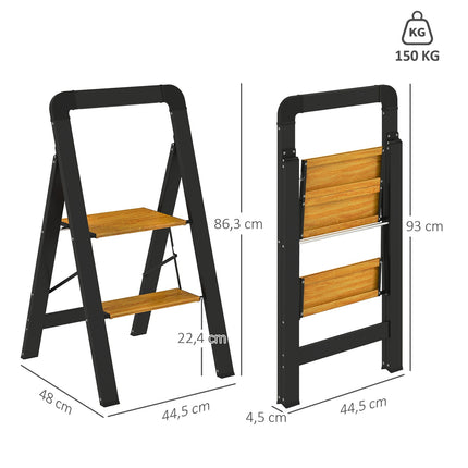 Aluminum ladder - 2 steps, non-slip, 150 kg capacity