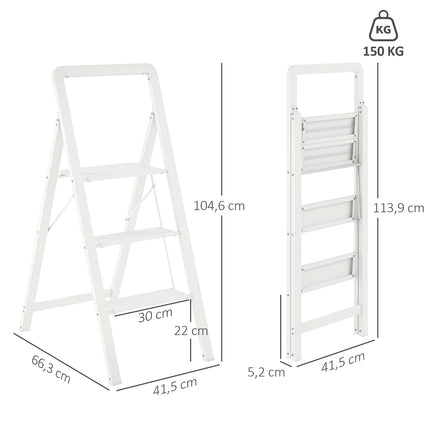 Folding aluminum stepladder, anti-slip, 150 kg capacity