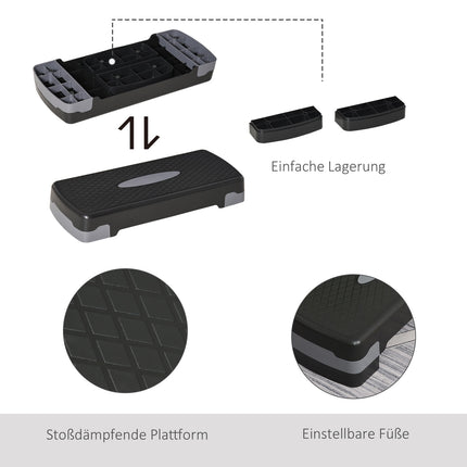 Adjustable Aerobic Stepper, 68x29x15cm, Black/Grey