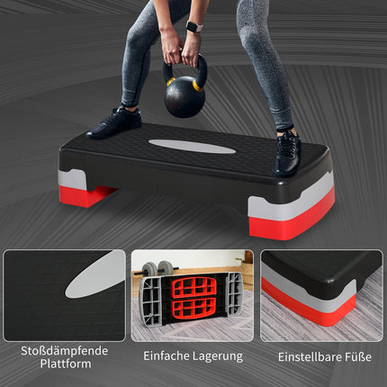 Adjustable Aerobic Stepper - 2 levels, 10/20 cm, black/grey/red