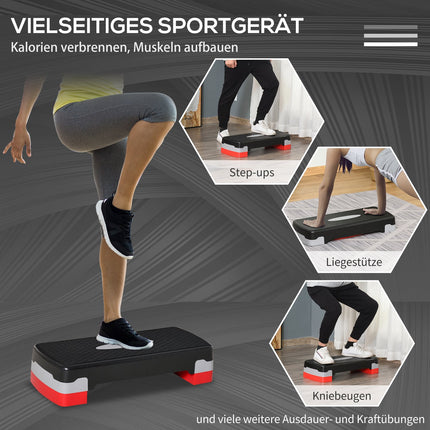 Adjustable Aerobic Stepper - 2 levels, 10/20 cm, black/grey/red