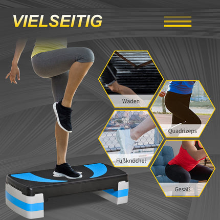 Light blue Aerobic Stepper, adjustable height, 150 kg capacity