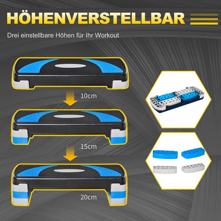 Light blue Aerobic Stepper, adjustable height, 150 kg capacity