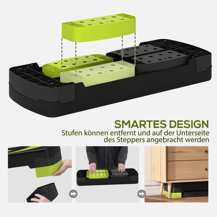 Opstapplank aerobic stepper in hoogte verstelbaar met 3 niveaus (10/15/20 cm) fitness hometrainer voor binnen buiten draagvermogen tot 150 kg groen