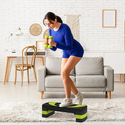 Opstapplank aerobic stepper in hoogte verstelbaar met 3 niveaus (10/15/20 cm) fitness hometrainer voor binnen buiten draagvermogen tot 150 kg groen