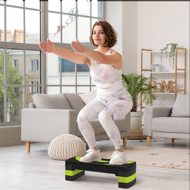 Opstapplank aerobic stepper in hoogte verstelbaar met 3 niveaus (10/15/20 cm) fitness hometrainer voor binnen buiten draagvermogen tot 150 kg groen