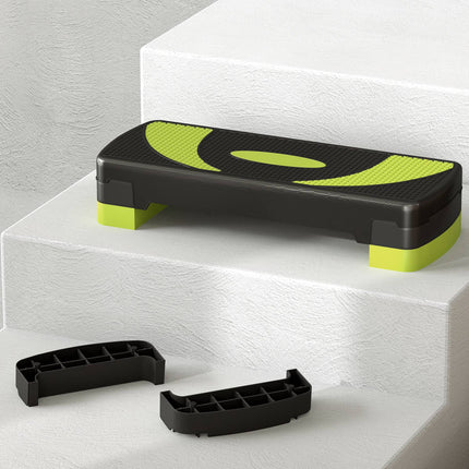 Opstapplank aerobic stepper in hoogte verstelbaar met 3 niveaus (10/15/20 cm) fitness hometrainer voor binnen buiten draagvermogen tot 150 kg groen