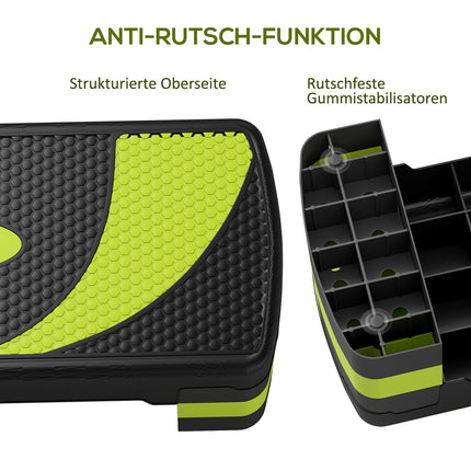 Opstapplank aerobic stepper in hoogte verstelbaar met 3 niveaus (10/15/20 cm) fitness hometrainer voor binnen buiten draagvermogen tot 150 kg groen