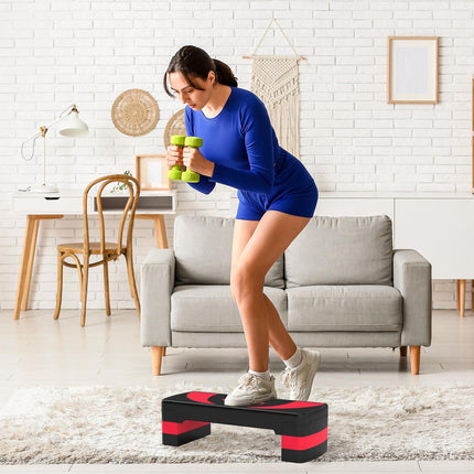 Opstapplank aerobic stepper in hoogte verstelbaar met 3 niveaus (10/15/20 cm) fitness hometrainer voor binnen buiten draagvermogen tot 150 kg rood
