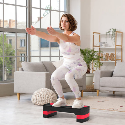 Opstapplank aerobic stepper in hoogte verstelbaar met 3 niveaus (10/15/20 cm) fitness hometrainer voor binnen buiten draagvermogen tot 150 kg rood