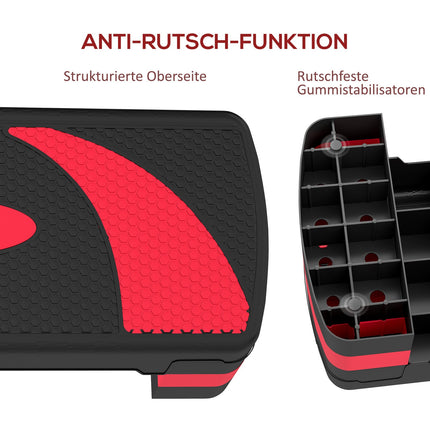 Opstapplank aerobic stepper in hoogte verstelbaar met 3 niveaus (10/15/20 cm) fitness hometrainer voor binnen buiten draagvermogen tot 150 kg rood