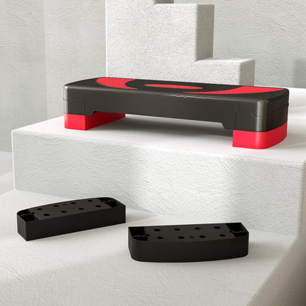 Opstapplank aerobic stepper in hoogte verstelbaar met 3 niveaus (10/15/20 cm) fitness hometrainer voor binnen buiten draagvermogen tot 150 kg rood