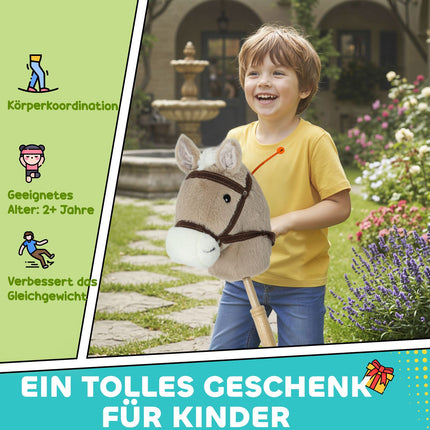 Stick Horse with Sound, Wheels – Kids 24+ Months, Gray