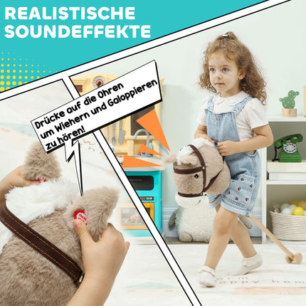 Stick Horse with Sound, Wheels – Kids 24+ Months, Gray