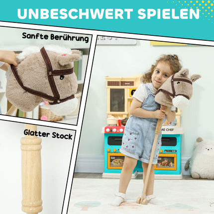 Stick Horse with Sound, Wheels – Kids 24+ Months, Gray