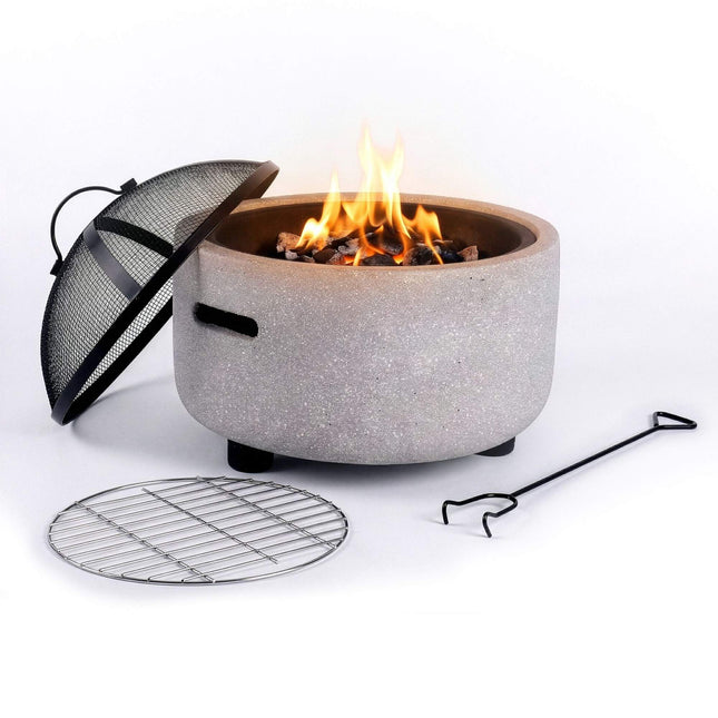 Stone-Effect Fire Bowl with Spark Guard, 39 x 44 cm