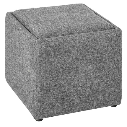 Stool with storage - Covered dark gray linen, 42x42x41 Cm