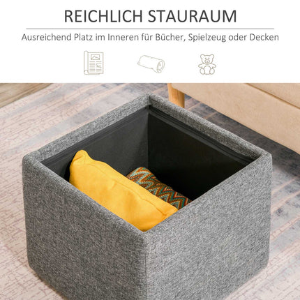 Stool with storage - Covered dark gray linen, 42x42x41 Cm