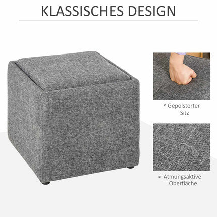 Stool with storage - Covered dark gray linen, 42x42x41 Cm
