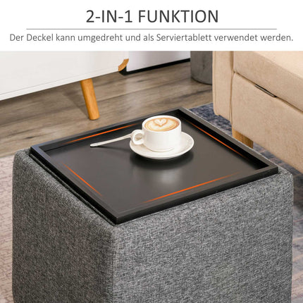 Stool with storage - Covered dark gray linen, 42x42x41 Cm