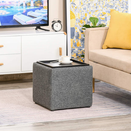 Stool with storage - Covered dark gray linen, 42x42x41 Cm