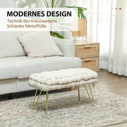 Velvet covered footstool with metal legs, cream white