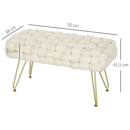 Velvet covered footstool with metal legs, cream white