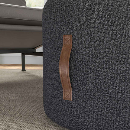 Round dark gray footstool, ottoman with handle - Ø48x45 cm