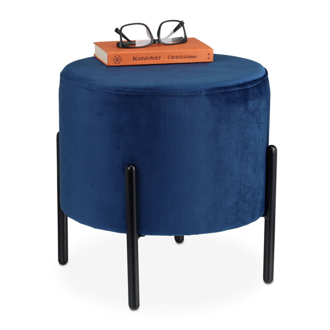 Stool in blue velvet