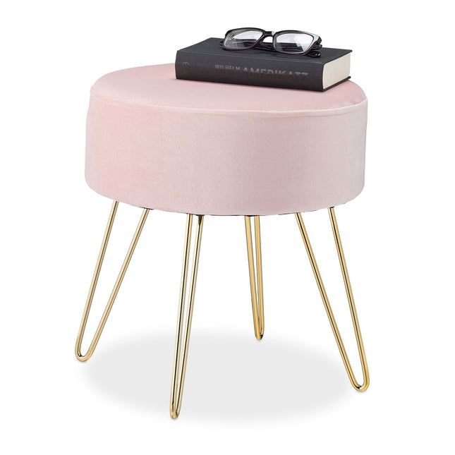 Stool in velvet with pink metal legs