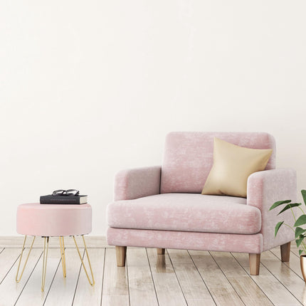 Stool in velvet with pink metal legs