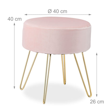 Stool in velvet with pink metal legs