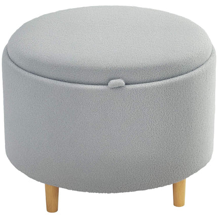 Grey Storage Ottoman – Teddy Fleece, Hidden Storage, 56x56x42 cm