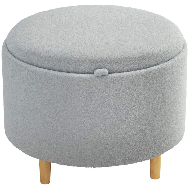 Kruk gestoffeerde kruk, teddy fleece, verborgen opbergruimte, omkeerbaar deksel, 56 cm x 56 cm x 42 cm, grijs