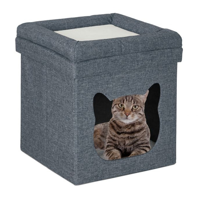 Stool with cat cave in dark grey