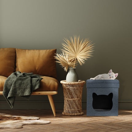 Stool with cat cave in dark grey