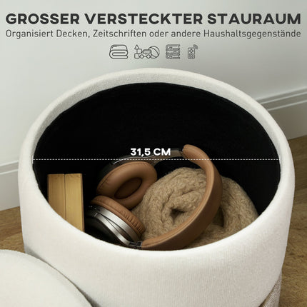 Stool with storage space Stool with lid, metal ring, two-tone design 36 x 36 x 44 cm Cream white