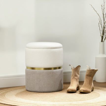 Stool with storage space Stool with lid, metal ring, two-tone design 36 x 36 x 44 cm Cream white