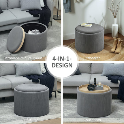 Gray round storage pallet with padded lid, 56 cm
