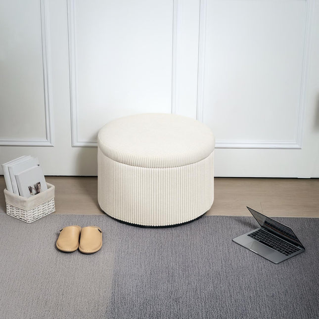 Kruk met opbergruimte kruk met deksel, ronde poef poef met koordlook voor woonkamer, slaapkamer 60 x 60 x 41 cm beige Aosom