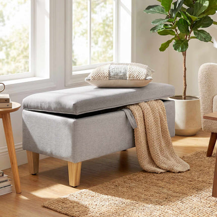 Storage Bench Ottoman, Linen-Look, Light Gray 71cm