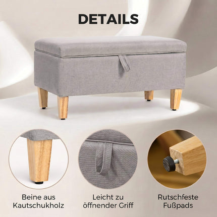 Storage Bench Ottoman, Linen-Look, Light Gray 71cm
