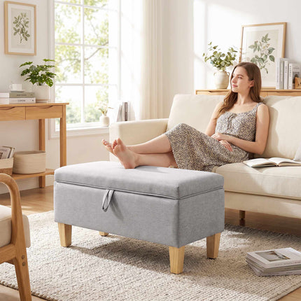 Storage Bench Ottoman, Linen-Look, Light Gray 71cm