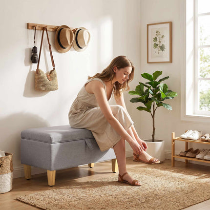 Storage Bench Ottoman, Linen-Look, Light Gray 71cm