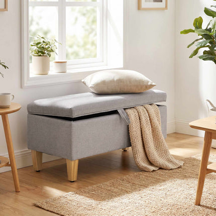 Storage Bench Ottoman, Linen-Look, Light Gray 71cm
