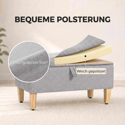 Storage Bench Ottoman, Linen-Look, Light Gray 71cm