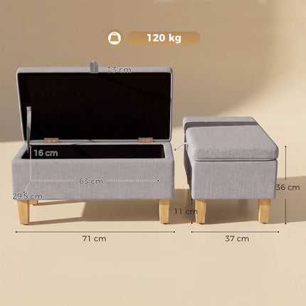 Storage Bench Ottoman, Linen-Look, Light Gray 71cm